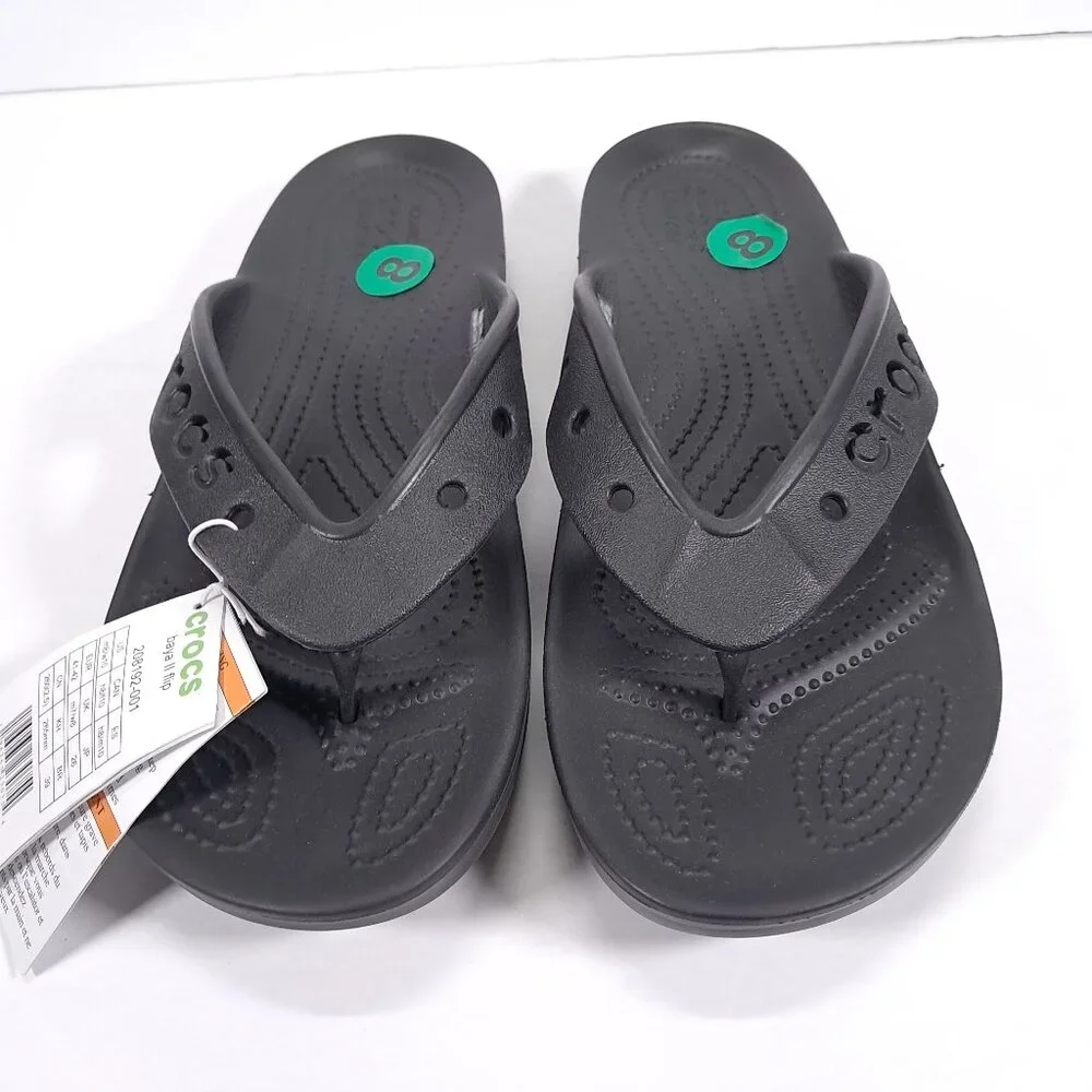 CROCS Sandals Unisex M8 W10 Black Thong Baya II Flip Flops